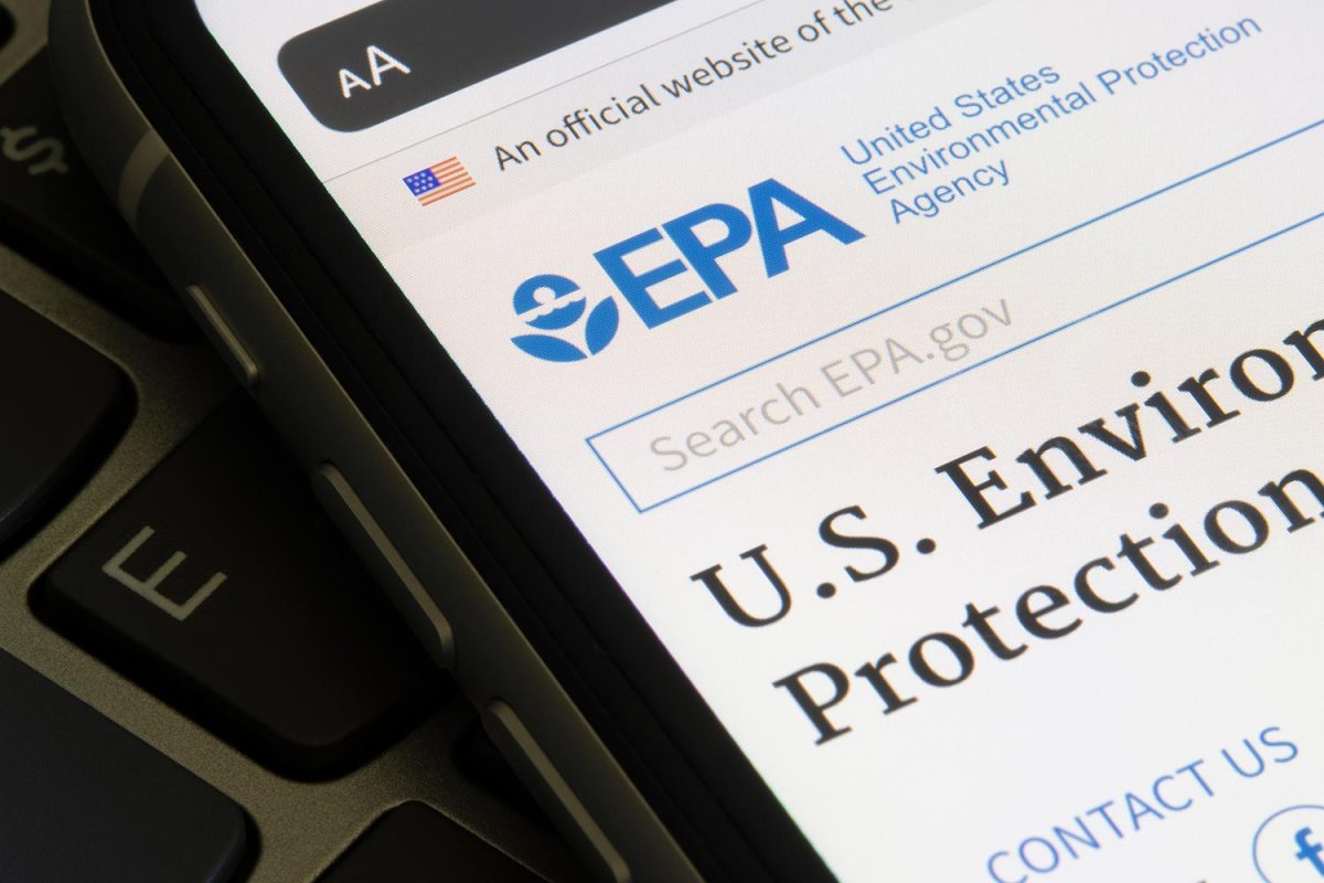 Homepage of the United States Environmental Protection Agency (EPA) website seen on an iPhone