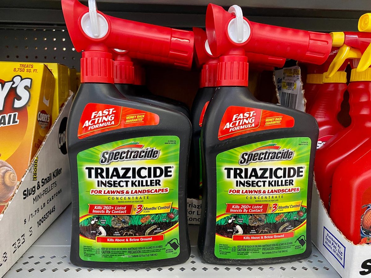 Spectracide triazicide insect killer spray bottle on store shelf