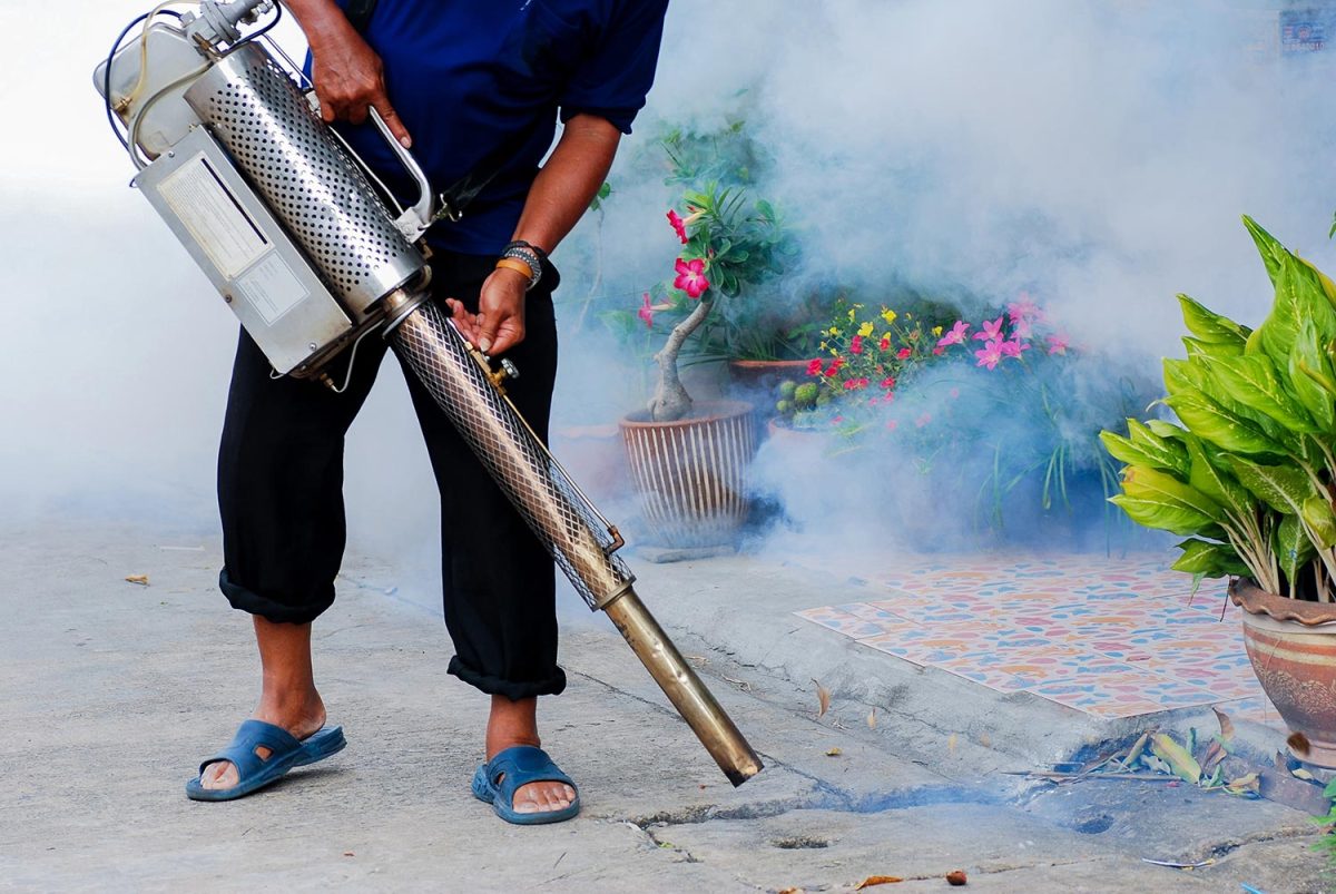Officer injection fogging get rid of mosquitoes in the village community